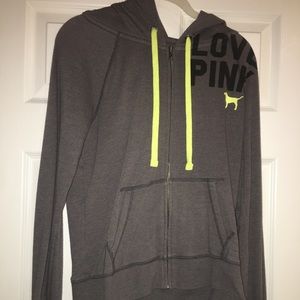 PINK jacket with neon drawstrings